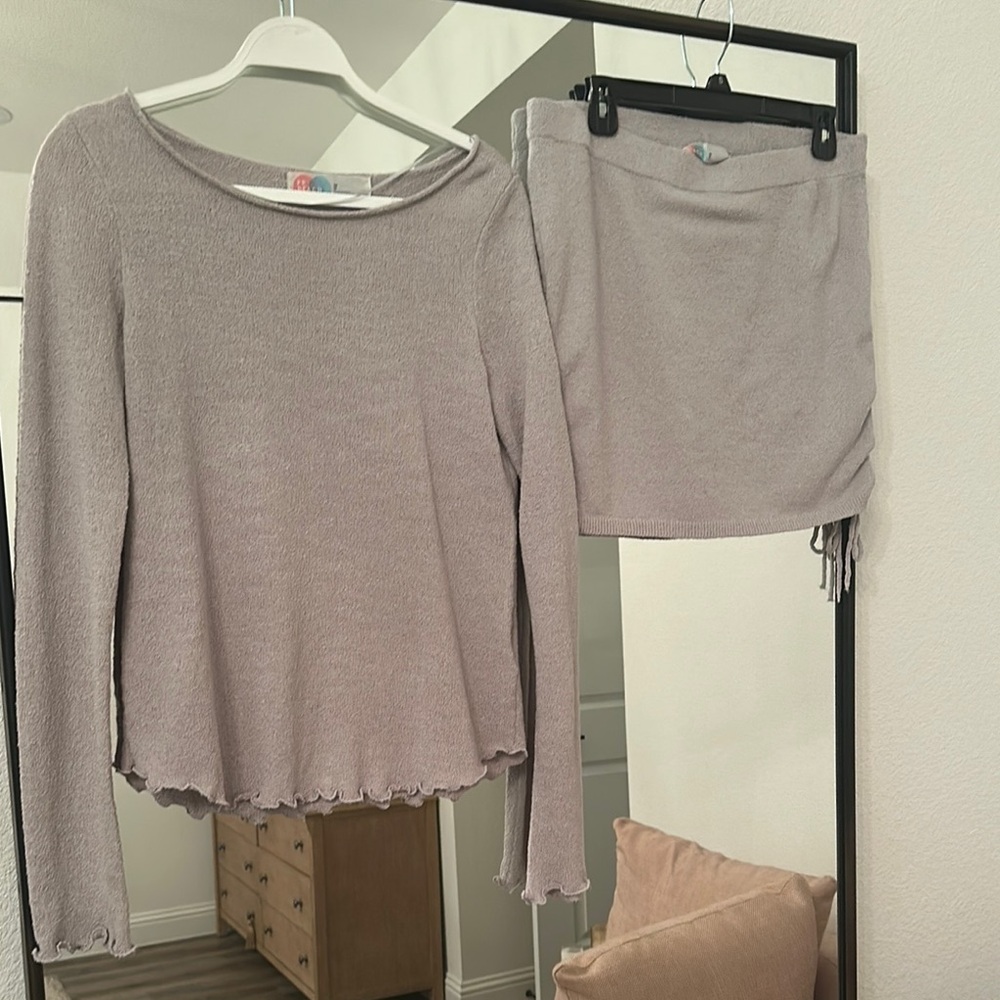 Free People Soft Gray Knit Top and Skirt Set